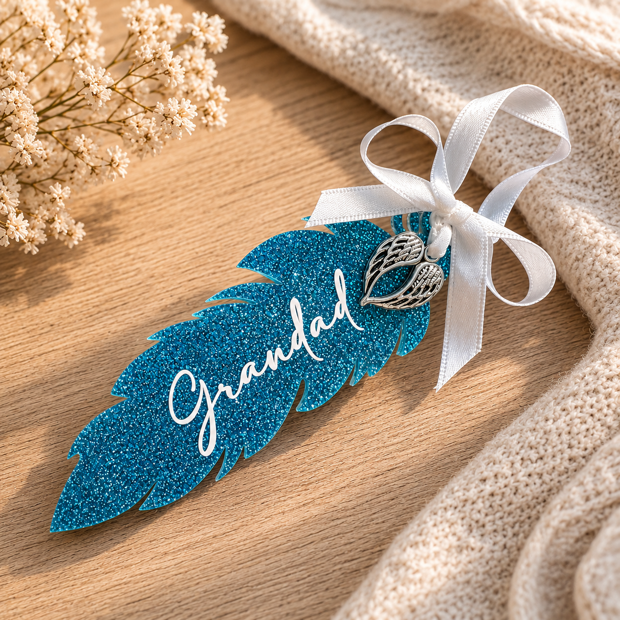 Personalised Acrylic Feather Memorial Keepsake