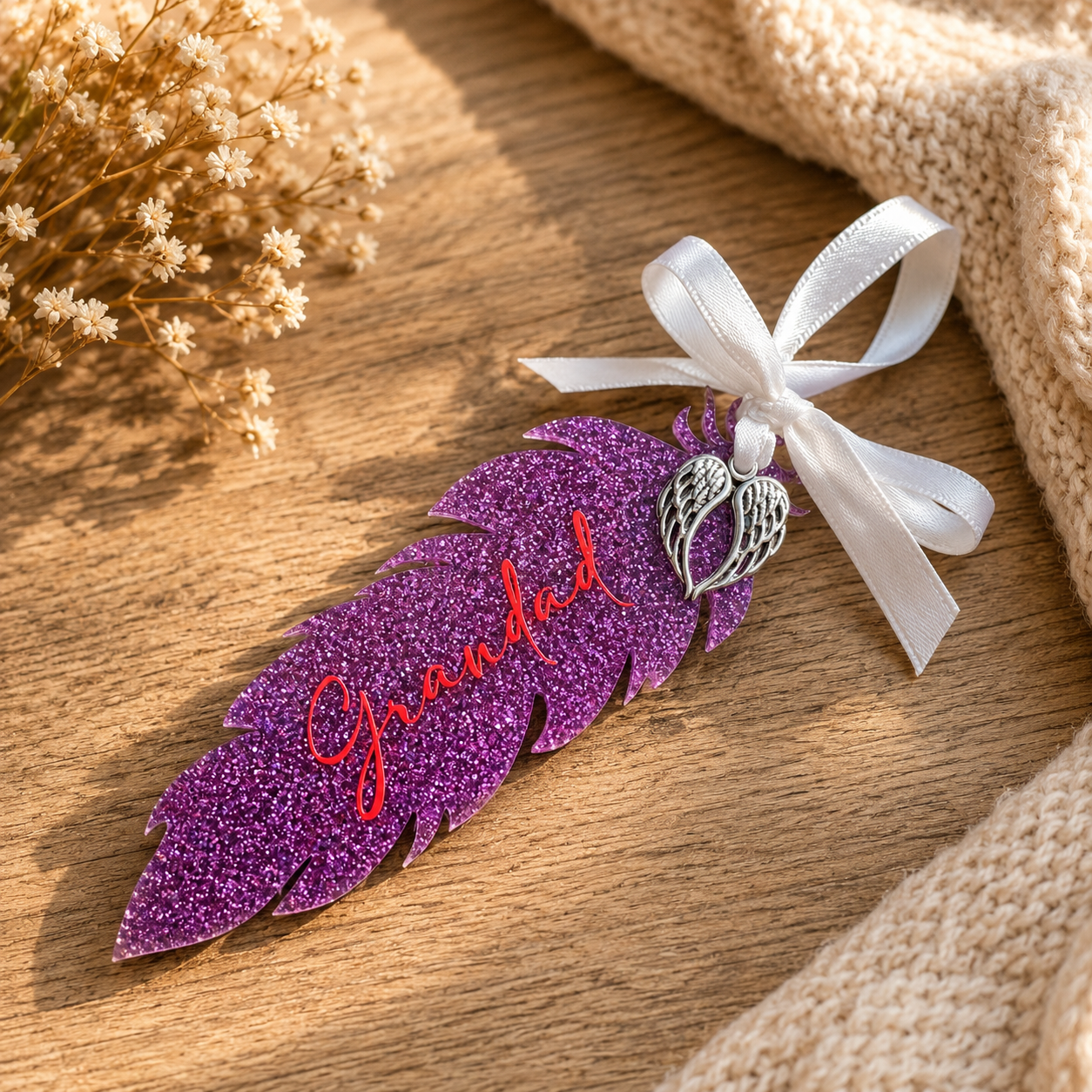 Personalised Acrylic Feather Memorial Keepsake