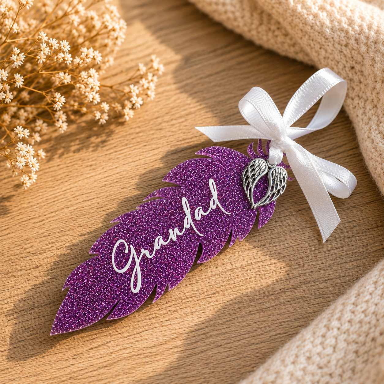 Personalised Acrylic Feather Memorial Keepsake