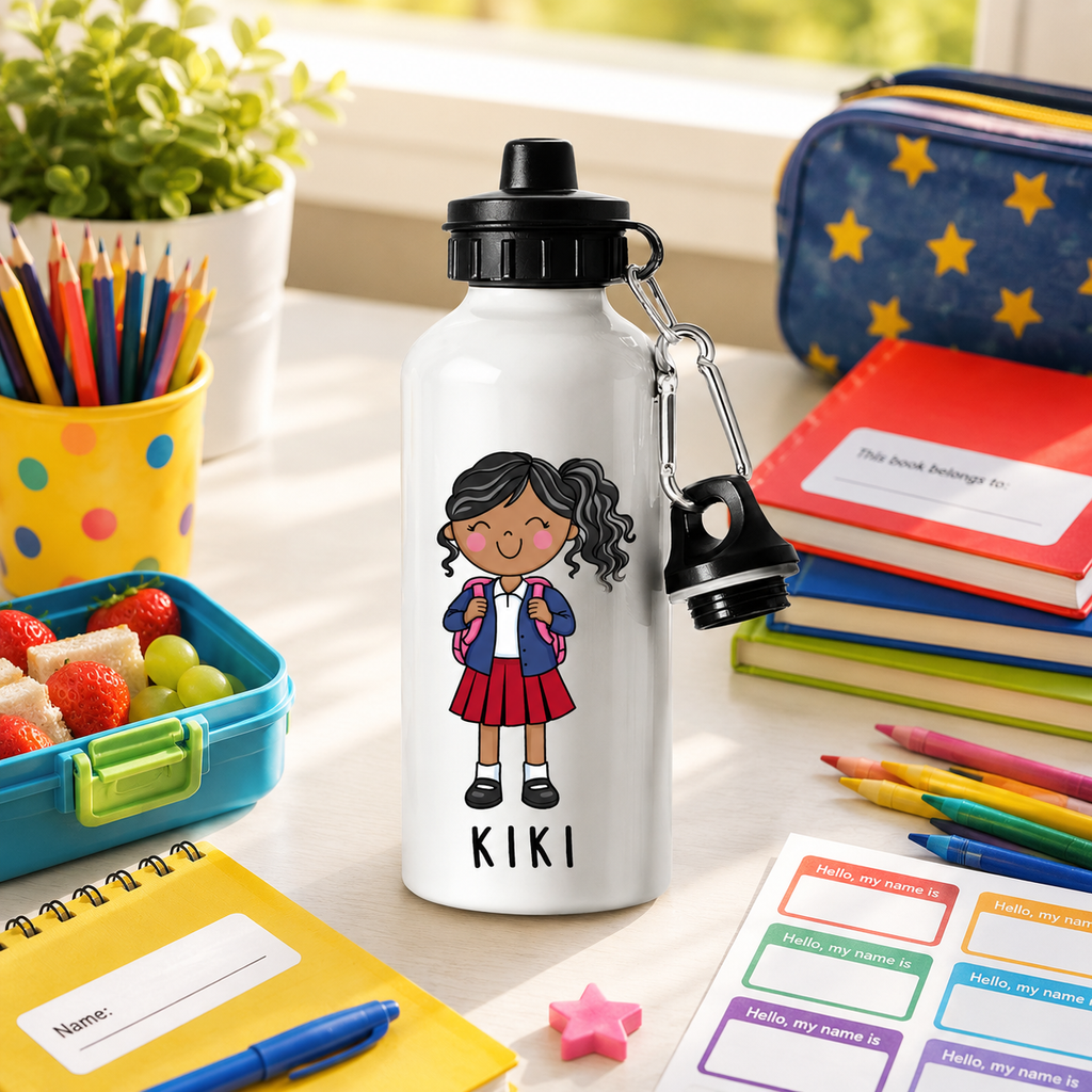 Personalised Girls School Water Bottle – 600ml Aluminium Bottle – Custom Name Bottle for School, Nursery & Travel
