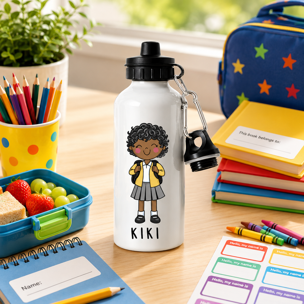 Personalised Girls School Water Bottle – 600ml Aluminium Bottle – Custom Name Bottle for School, Nursery & Travel