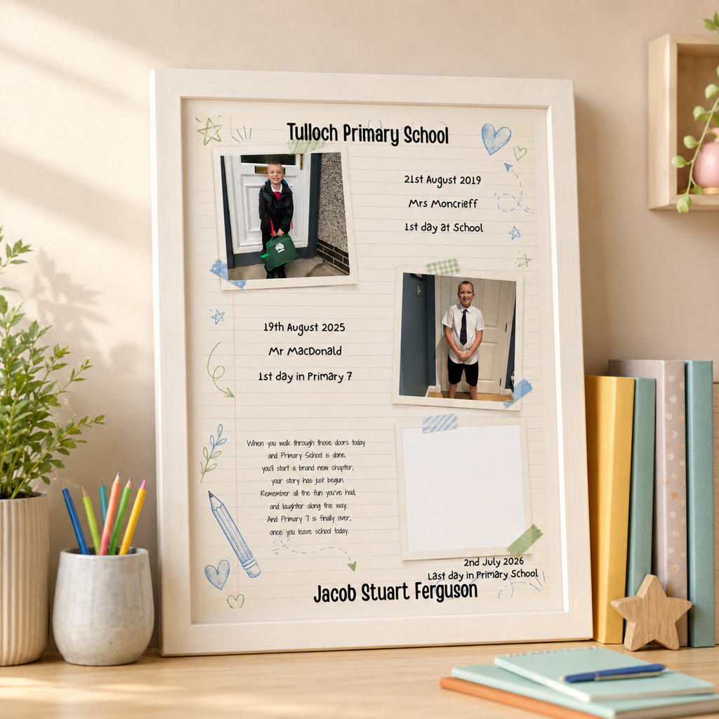 Personalised School Leavers Memory Print | First & Last Day of School Photo Gift | Primary 7 Keepsake Print