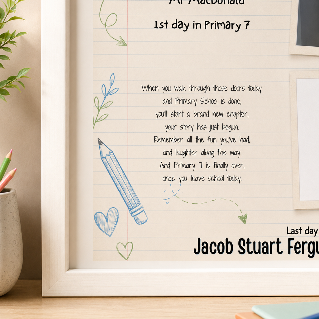 Personalised School Leavers Memory Print | First & Last Day of School Photo Gift | Primary 7 Keepsake Print