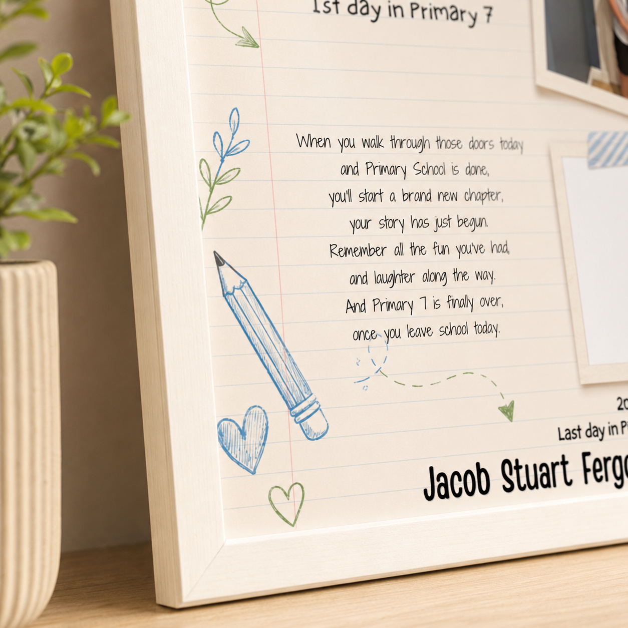 Personalised School Leavers Memory Print | First & Last Day of School Photo Gift | Primary 7 Keepsake Print