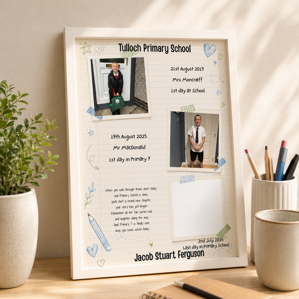 Personalised School Leavers Memory Print | First & Last Day of School Photo Gift | Primary 7 Keepsake Print