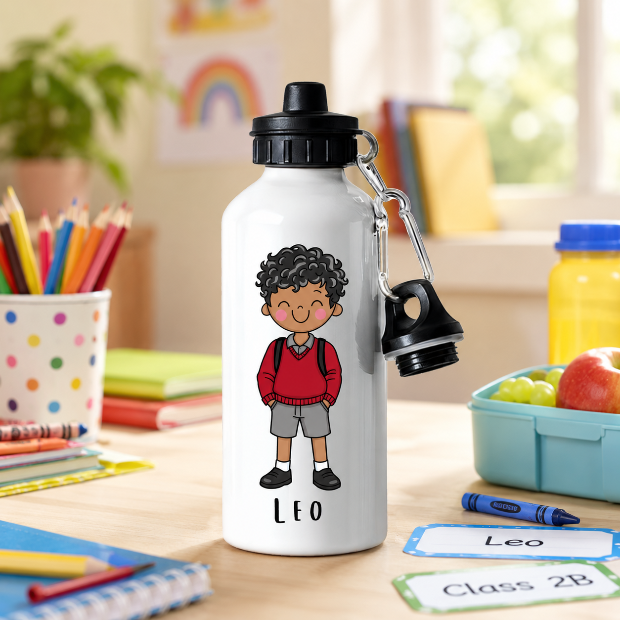 Personalised Boys School Water Bottle – 600ml Aluminium Bottle – Custom Name Bottle for School, Nursery & Travel