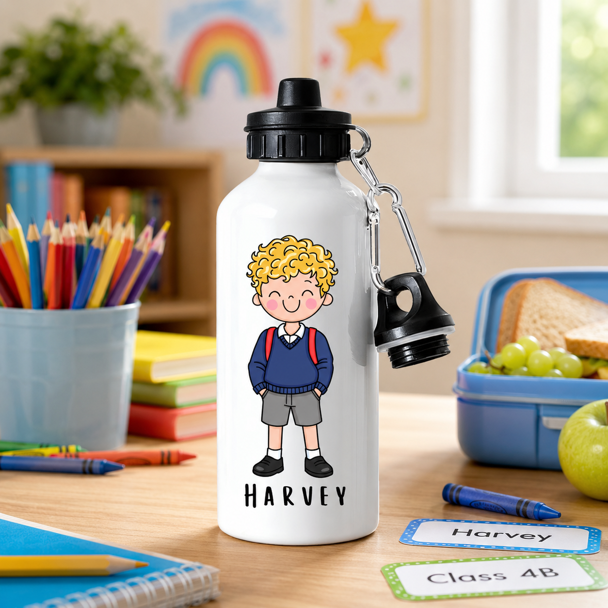 Personalised Boys School Water Bottle – 600ml Aluminium Bottle – Custom Name Bottle for School, Nursery & Travel