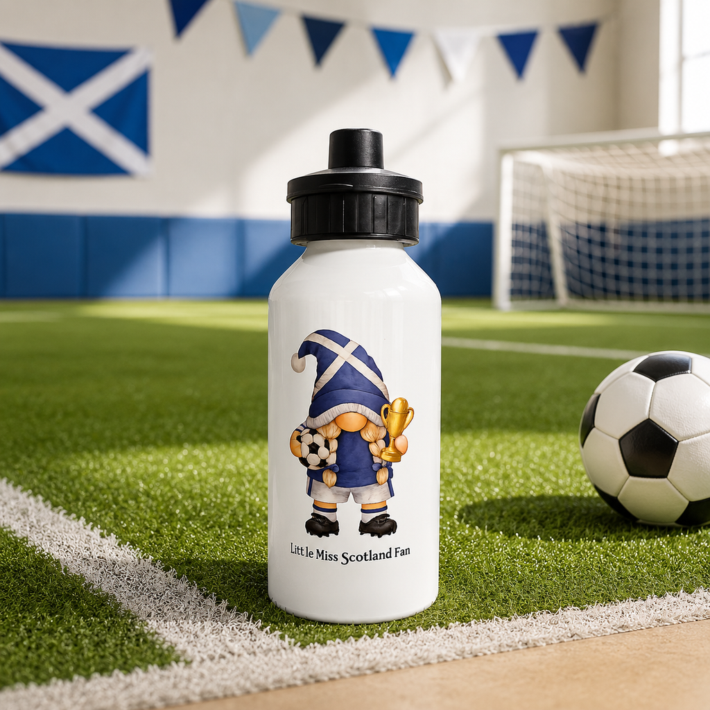 Little Miss Scotland Fan Water Bottle – 500ml Aluminium Drinks Bottle – Scotland Football Gonk Bottle for Girls
