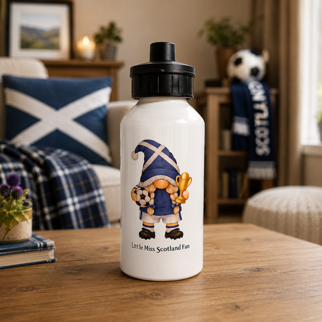 Little Miss Scotland Fan Water Bottle – 500ml Aluminium Drinks Bottle – Scotland Football Gonk Bottle for Girls