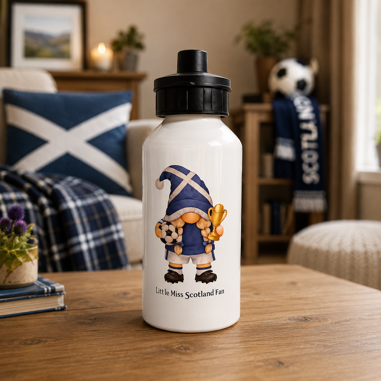 Little Miss Scotland Fan Water Bottle – 500ml Aluminium Drinks Bottle – Scotland Football Gonk Bottle for Girls