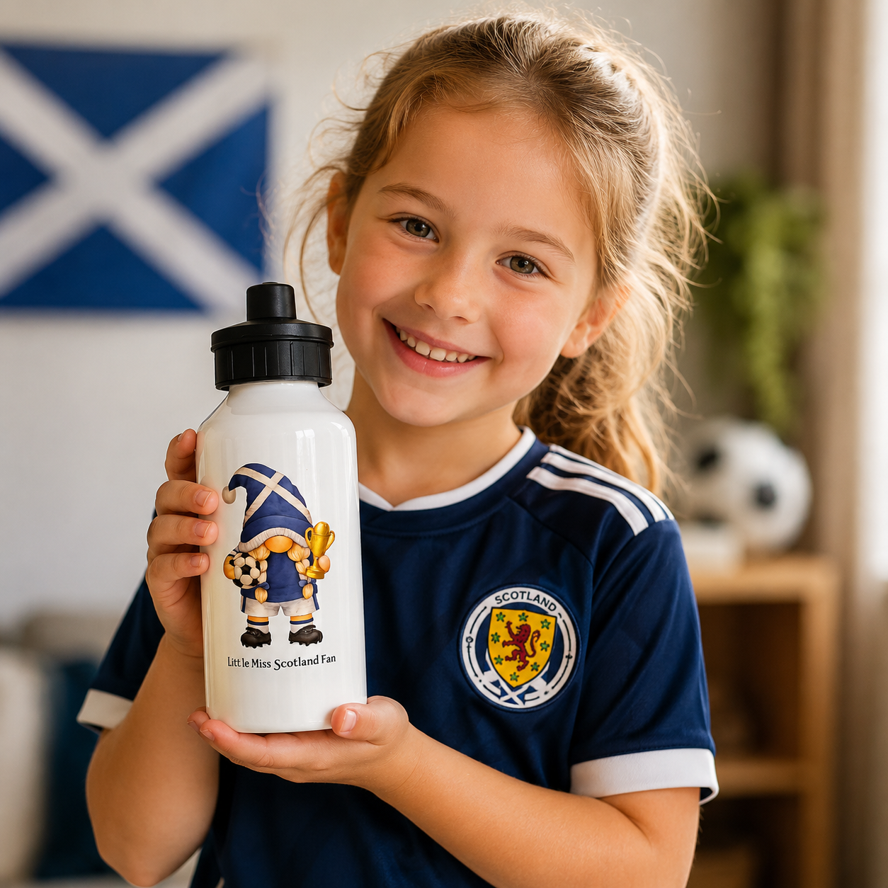 Little Miss Scotland Fan Water Bottle – 500ml Aluminium Drinks Bottle – Scotland Football Gonk Bottle for Girls