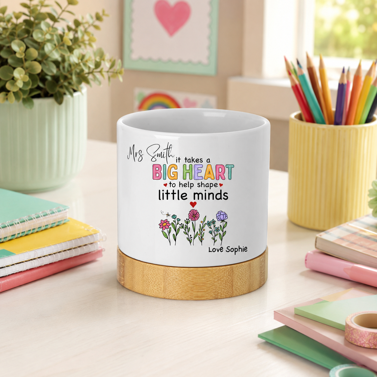 Personalised Teacher Plant Pot Gift | Custom Teacher Thank You Planter | End of Term Teacher Gift | “It Takes a Big Heart to Shape Little Minds”