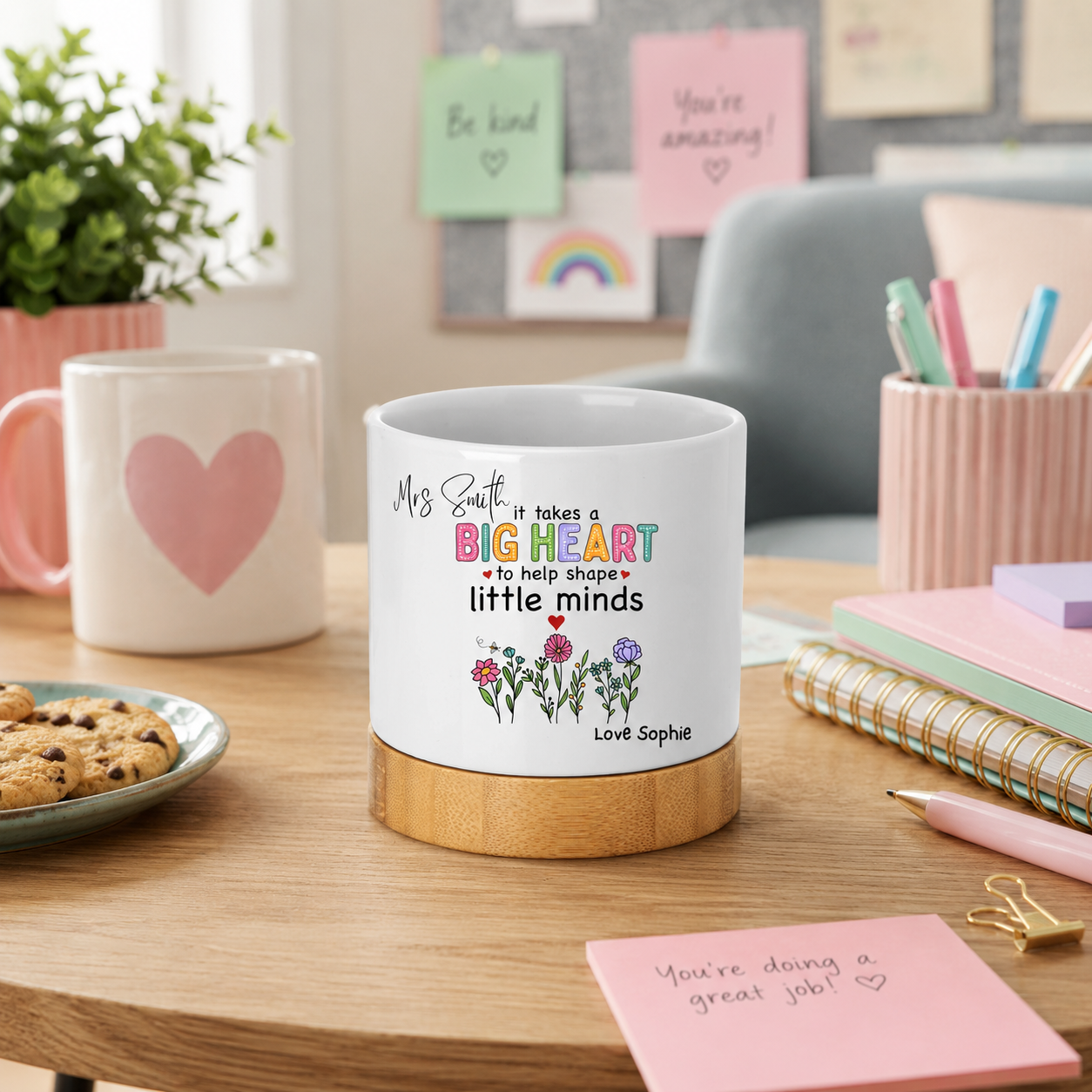 Personalised Teacher Plant Pot Gift | Custom Teacher Thank You Planter | End of Term Teacher Gift | “It Takes a Big Heart to Shape Little Minds”