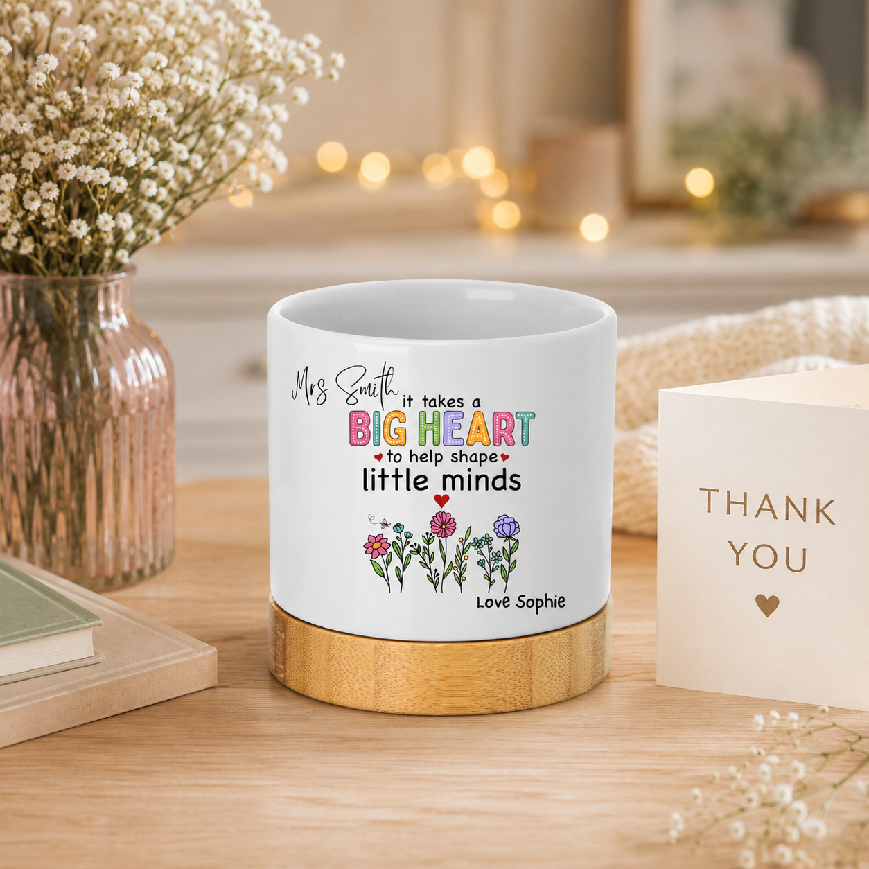 Personalised Teacher Plant Pot Gift | Custom Teacher Thank You Planter | End of Term Teacher Gift | “It Takes a Big Heart to Shape Little Minds”