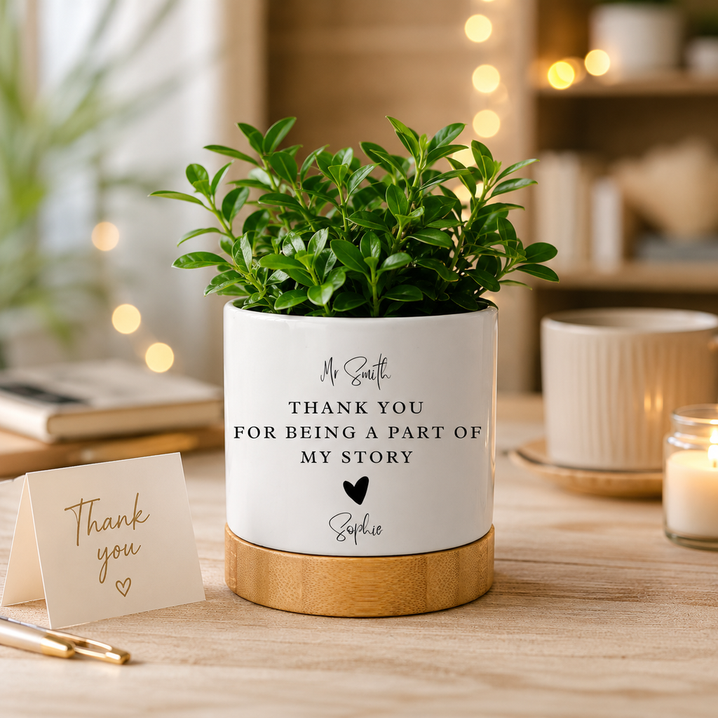 Personalised Teacher Plant Pot Gift | Thank You Teacher Planter | Custom Teacher Appreciation Pot | End of Term Teacher Gift