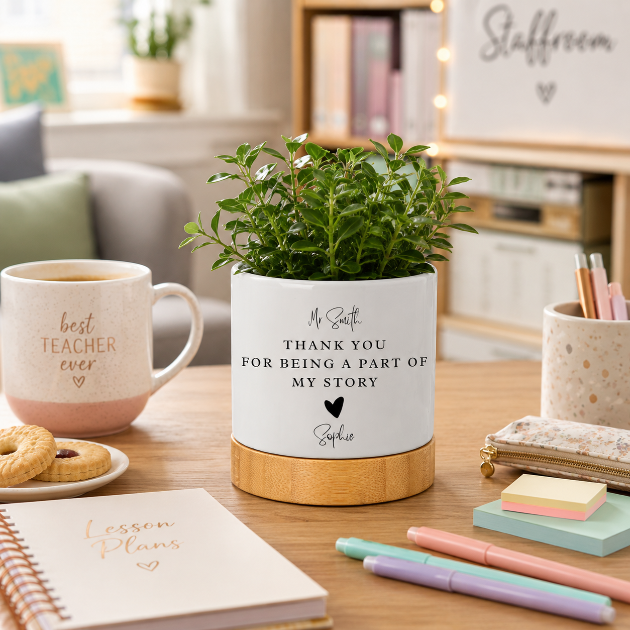 Personalised Teacher Plant Pot Gift | Thank You Teacher Planter | Custom Teacher Appreciation Pot | End of Term Teacher Gift