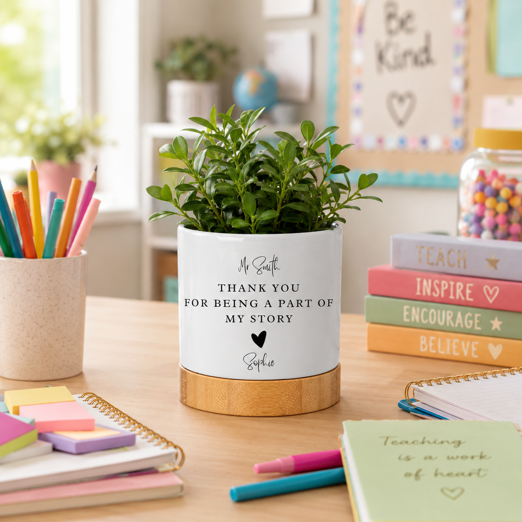 Personalised Teacher Plant Pot Gift | Thank You Teacher Planter | Custom Teacher Appreciation Pot | End of Term Teacher Gift