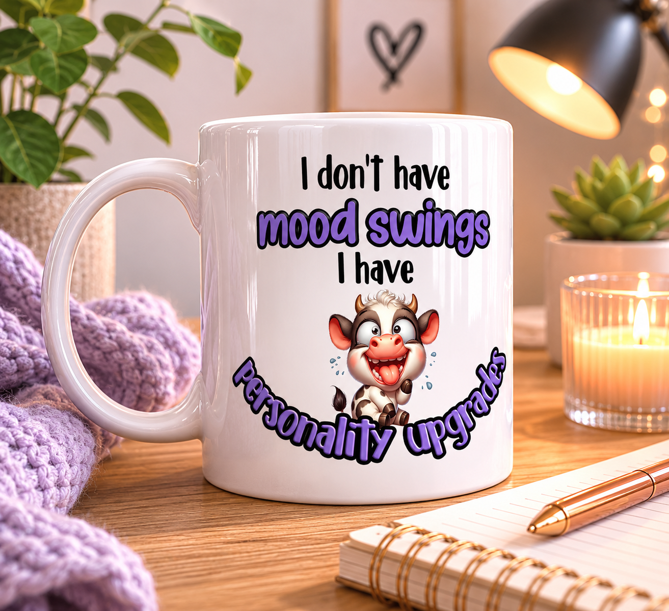 Funny Cow Mood Swings Mug – “I Don’t Have Mood Swings I Have Personality Upgrades” Mug – Cute Sarcastic Coffee Cup Gift
