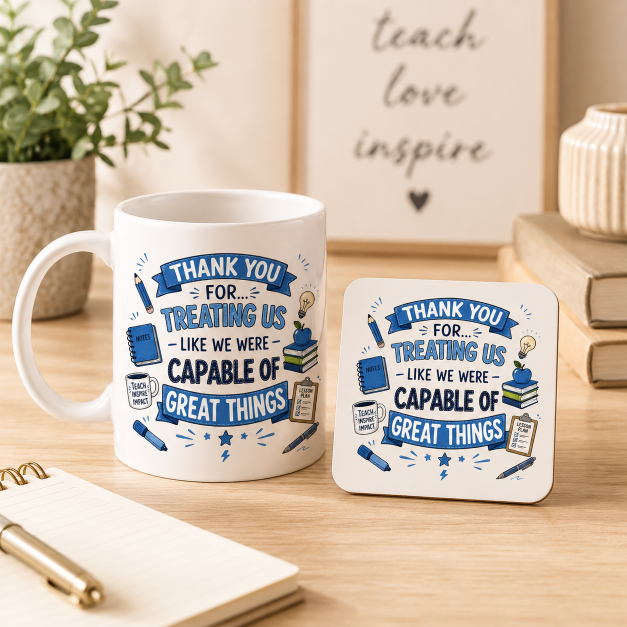 Teacher Mug & Coaster Gift Set – End of Term Thank You Present