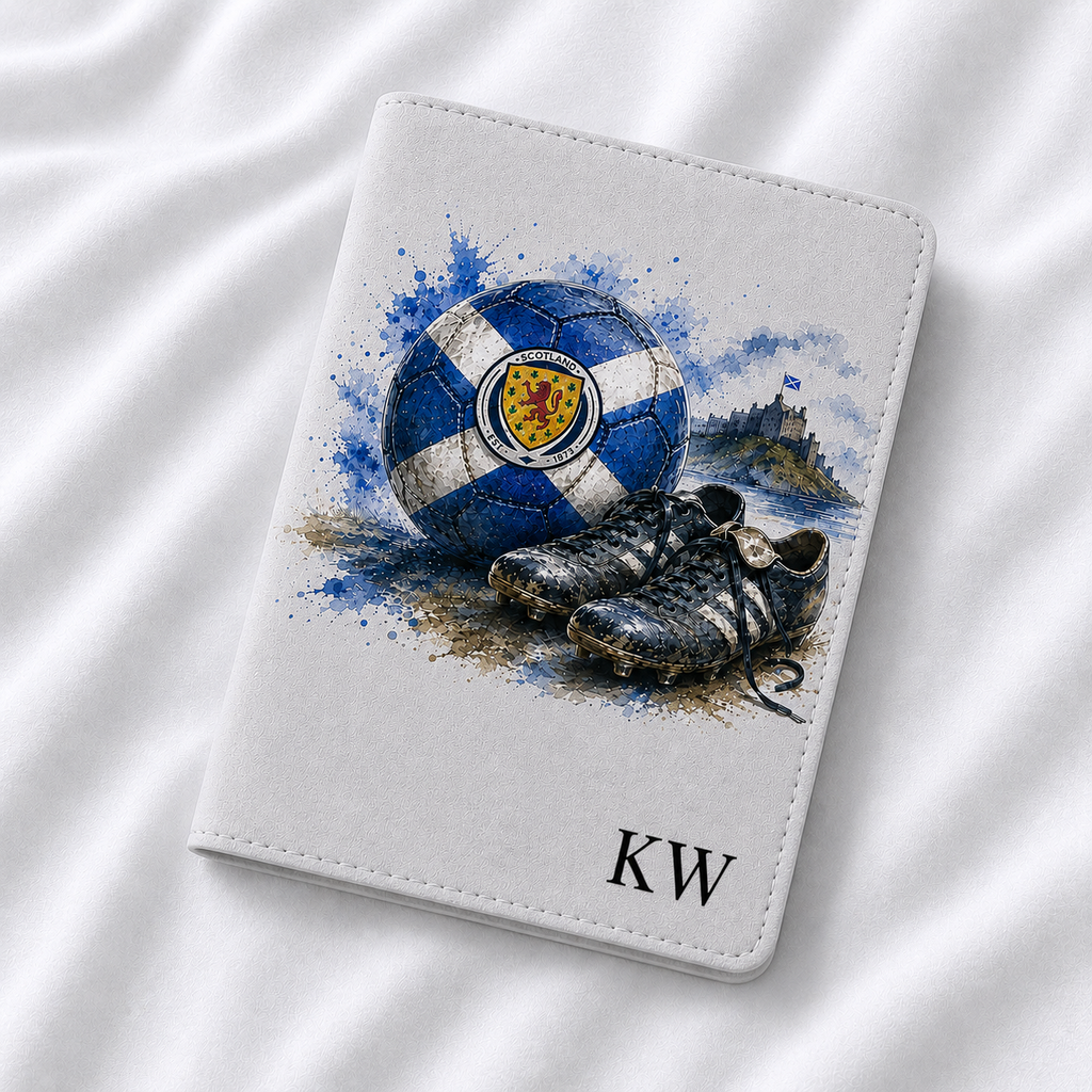 Personalised Scotland Football Passport Holder – Scottish Flag Travel Cover with Initials