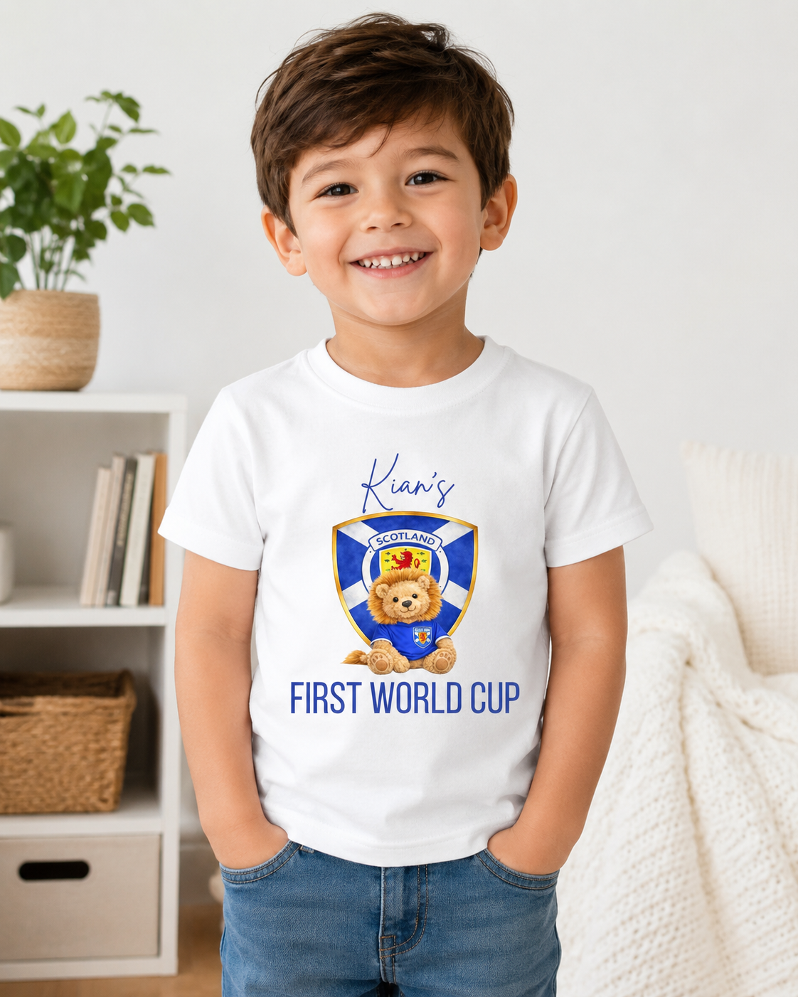 Personalised Scotland First World Cup Children's T-Shirt | Boy or Girl Teddy or Lion Design