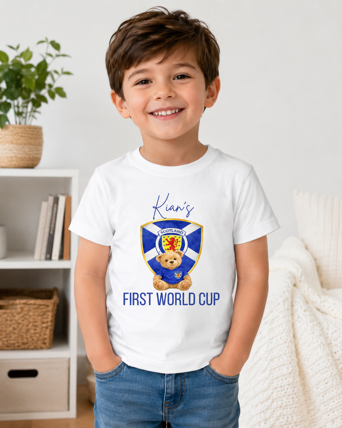Personalised Scotland First World Cup Children's T-Shirt | Boy or Girl Teddy or Lion Design
