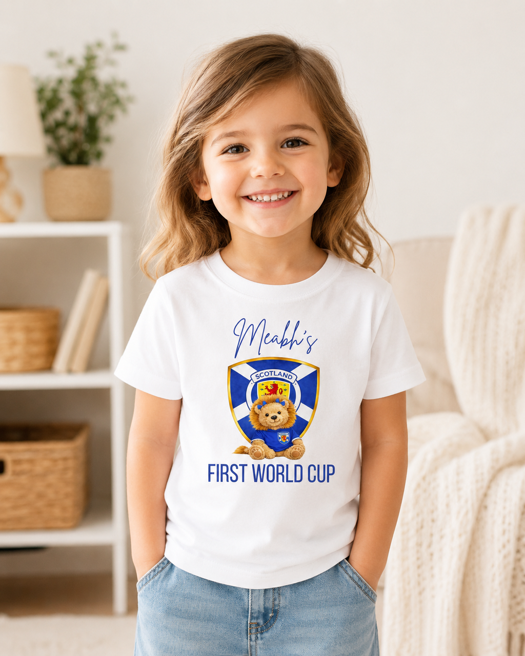 Personalised Scotland First World Cup Children's T-Shirt | Boy or Girl Teddy or Lion Design