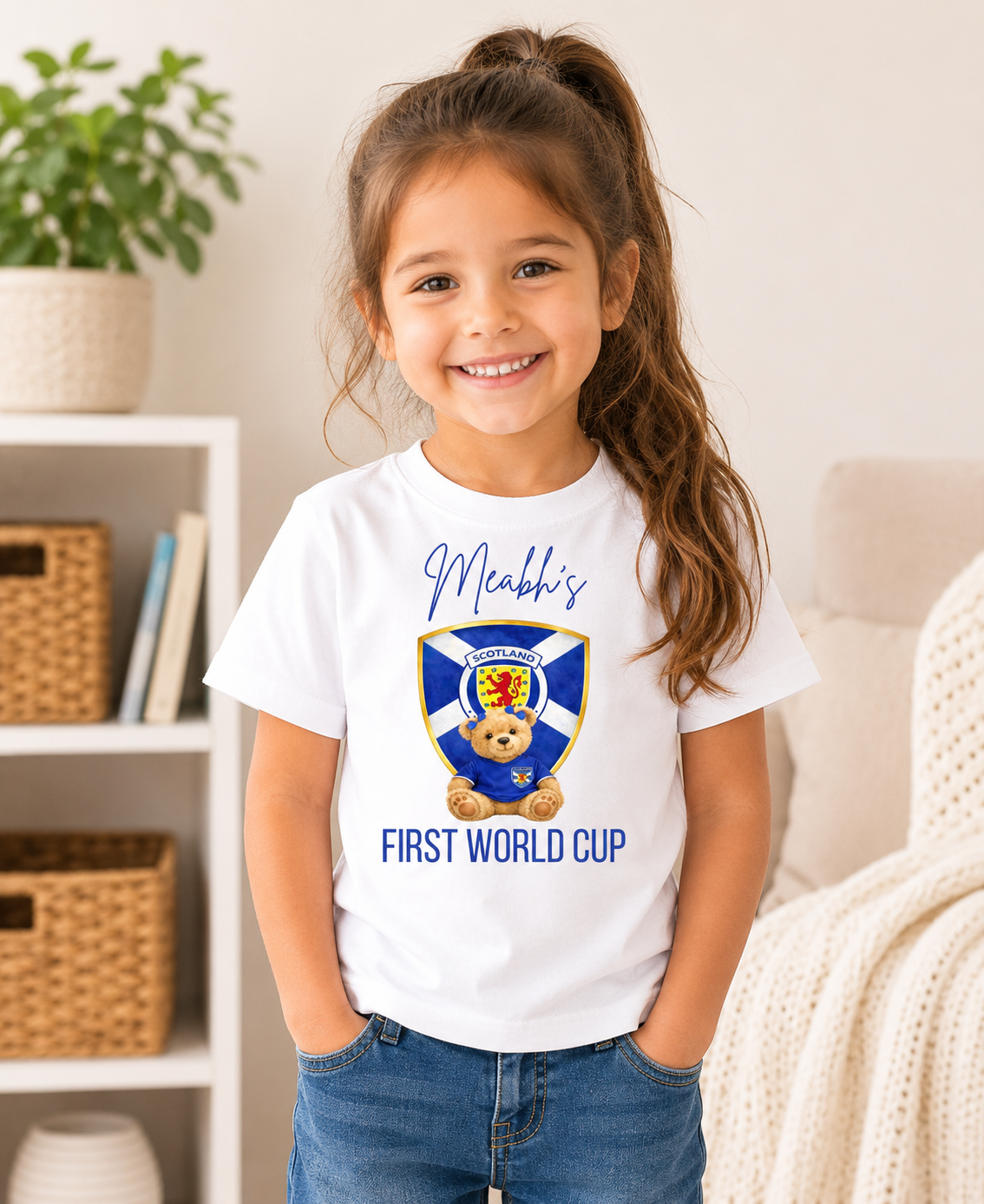 Personalised Scotland First World Cup Children's T-Shirt | Boy or Girl Teddy or Lion Design