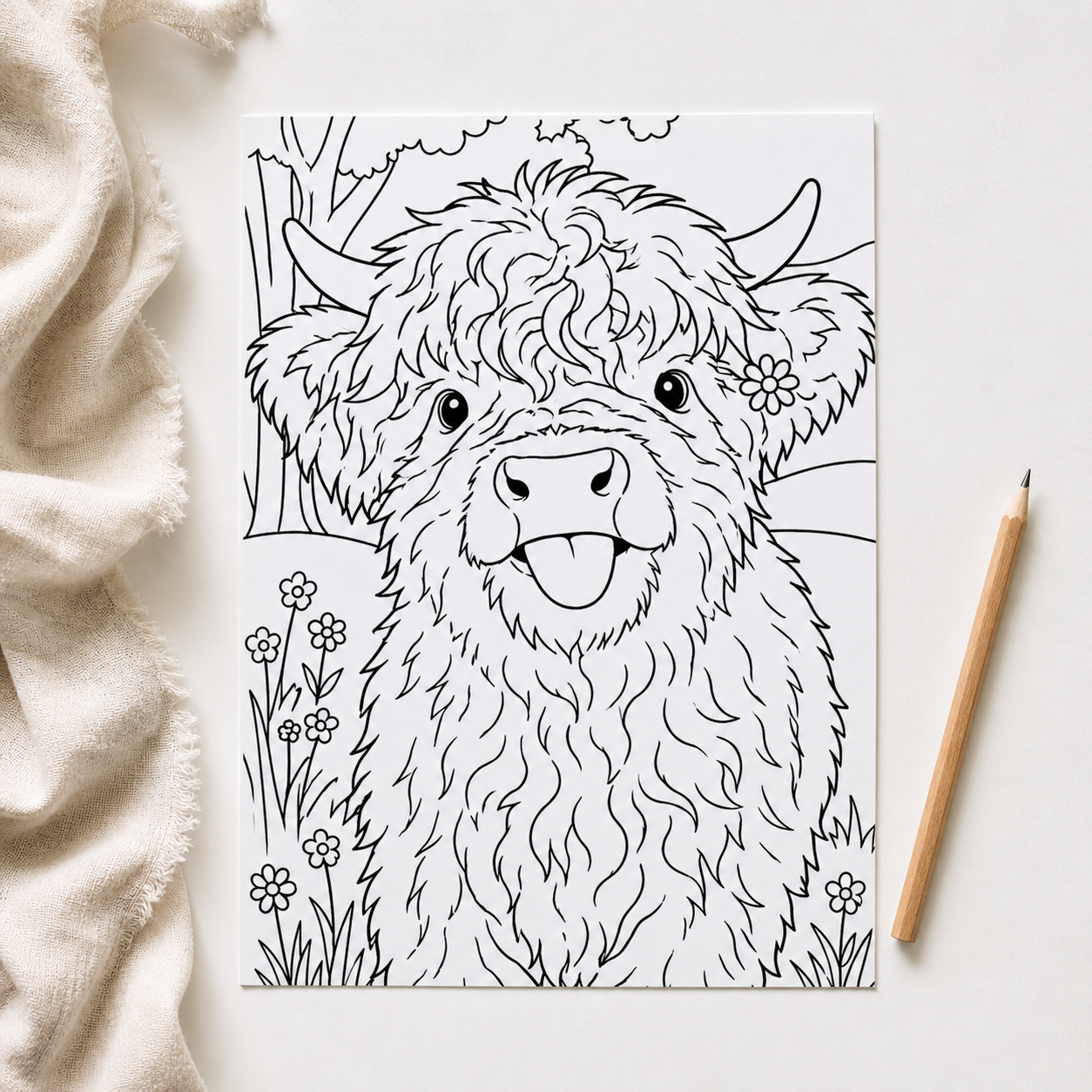Highland Cow Colouring Book – A4 20 Page Colouring Book for Adults & Kids