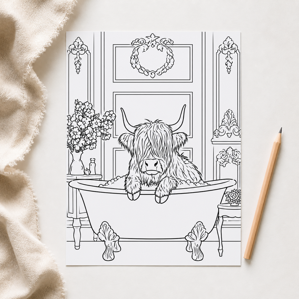 Highland Cow Colouring Book – A4 20 Page Colouring Book for Adults & Kids