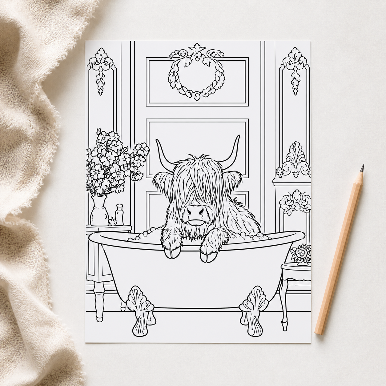 Highland Cow Colouring Book – A4 20 Page Colouring Book for Adults & Kids