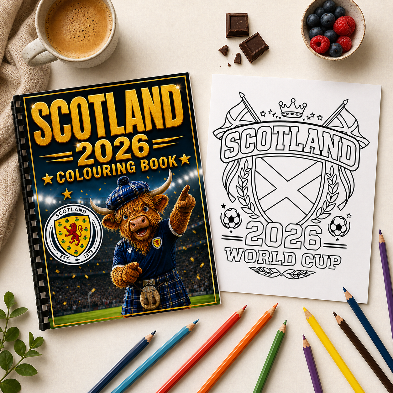 Scotland 2026 Colouring Book – Football Activity Book for Kids & Adults