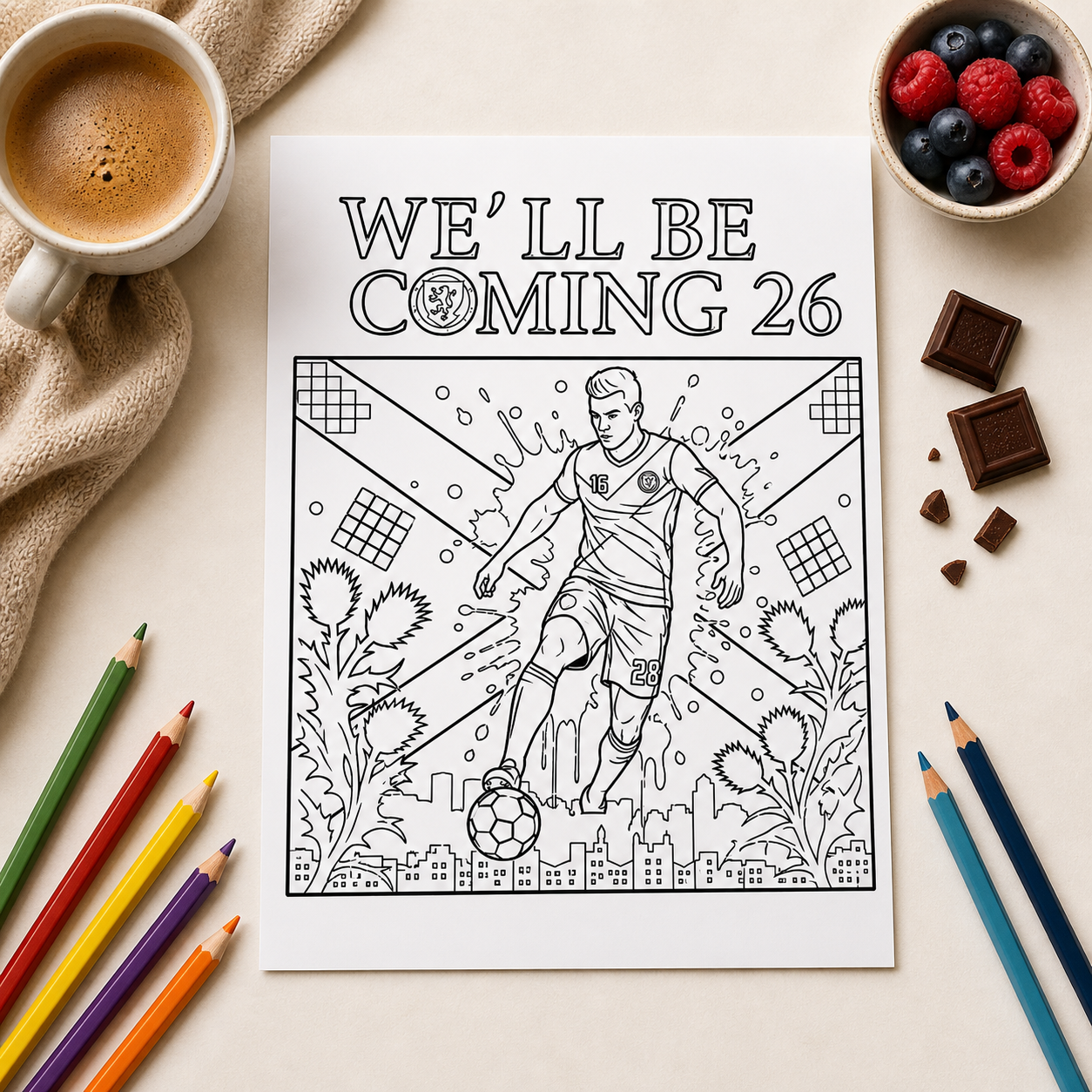 Scotland 2026 Colouring Book – Football Activity Book for Kids & Adults