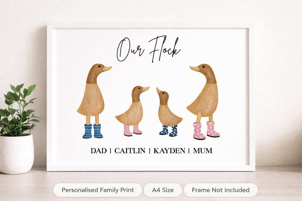 Personalised Family Duck Print – Custom Family Name A4 Wall Art Gift