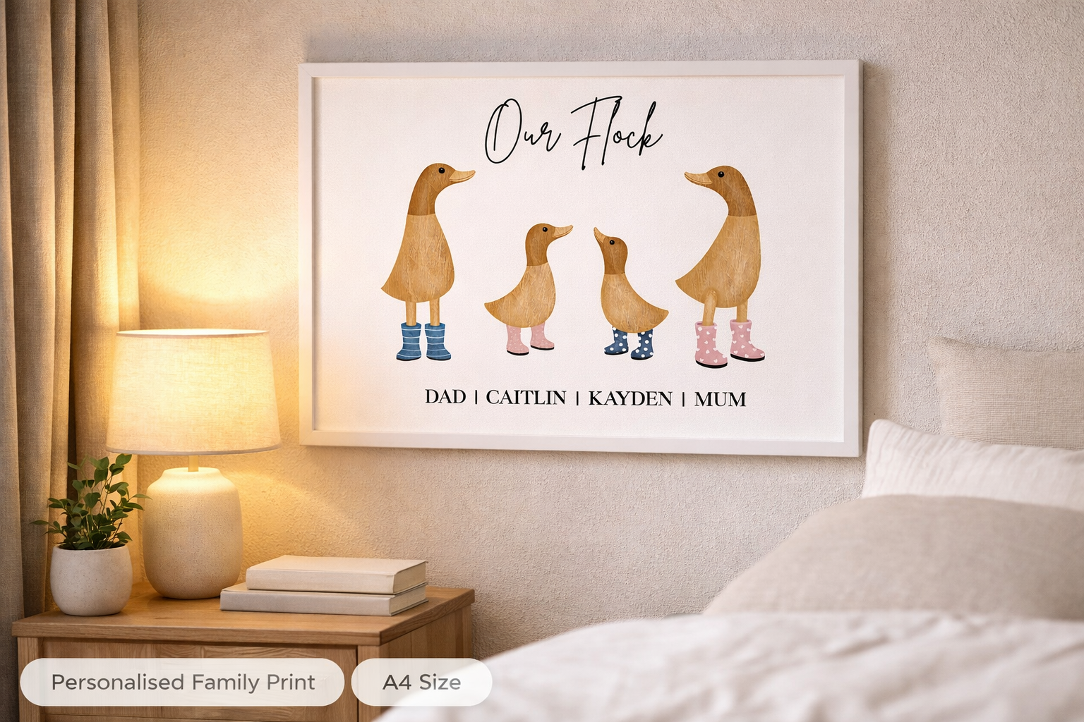 Personalised Family Duck Print – Custom Family Name A4 Wall Art Gift