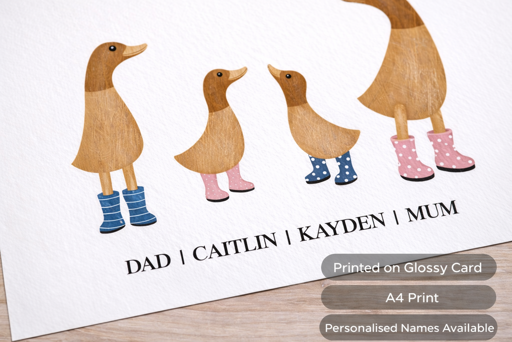 Personalised Family Duck Print – Custom Family Name A4 Wall Art Gift
