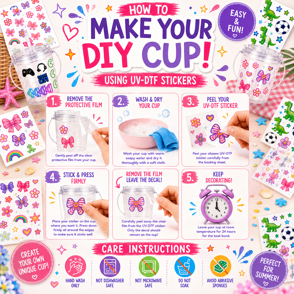Kids DIY Cup Decorating Kit | Make Your Own Personalised Cup | UV DTF Sticker Activity Set
