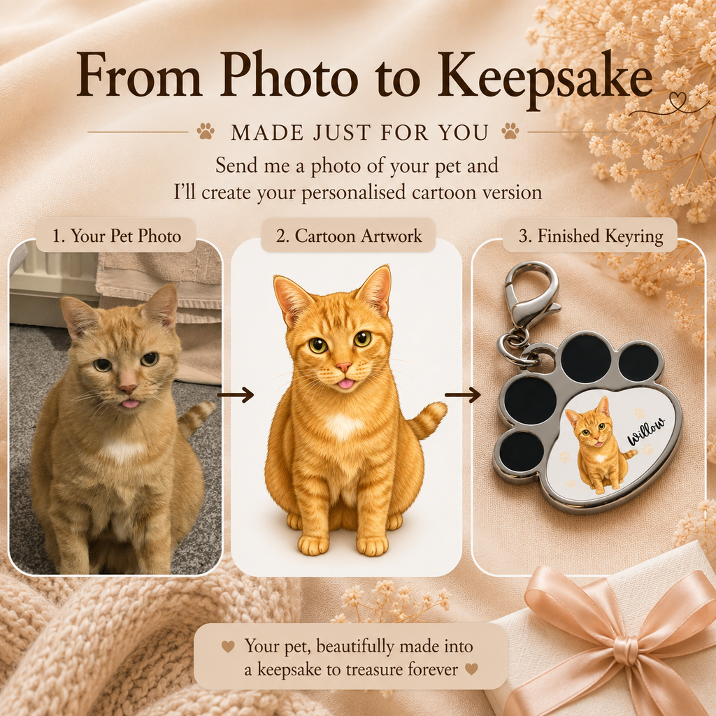 Personalised Pet Cartoon Paw Print Keyring | Custom Dog & Cat Gift