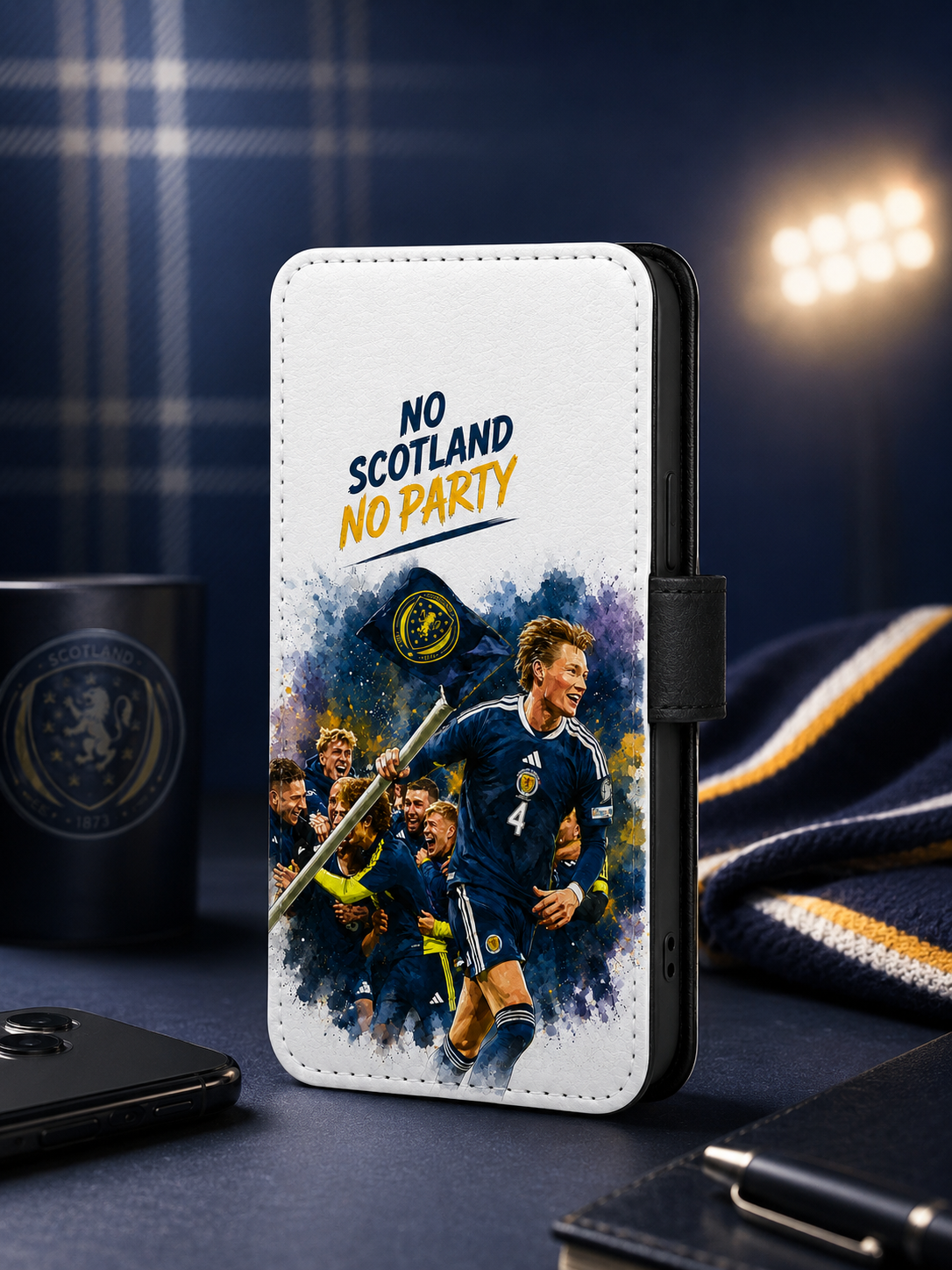 Scotland Football Leather Flip Phone Case – “No Scotland No Party” Design