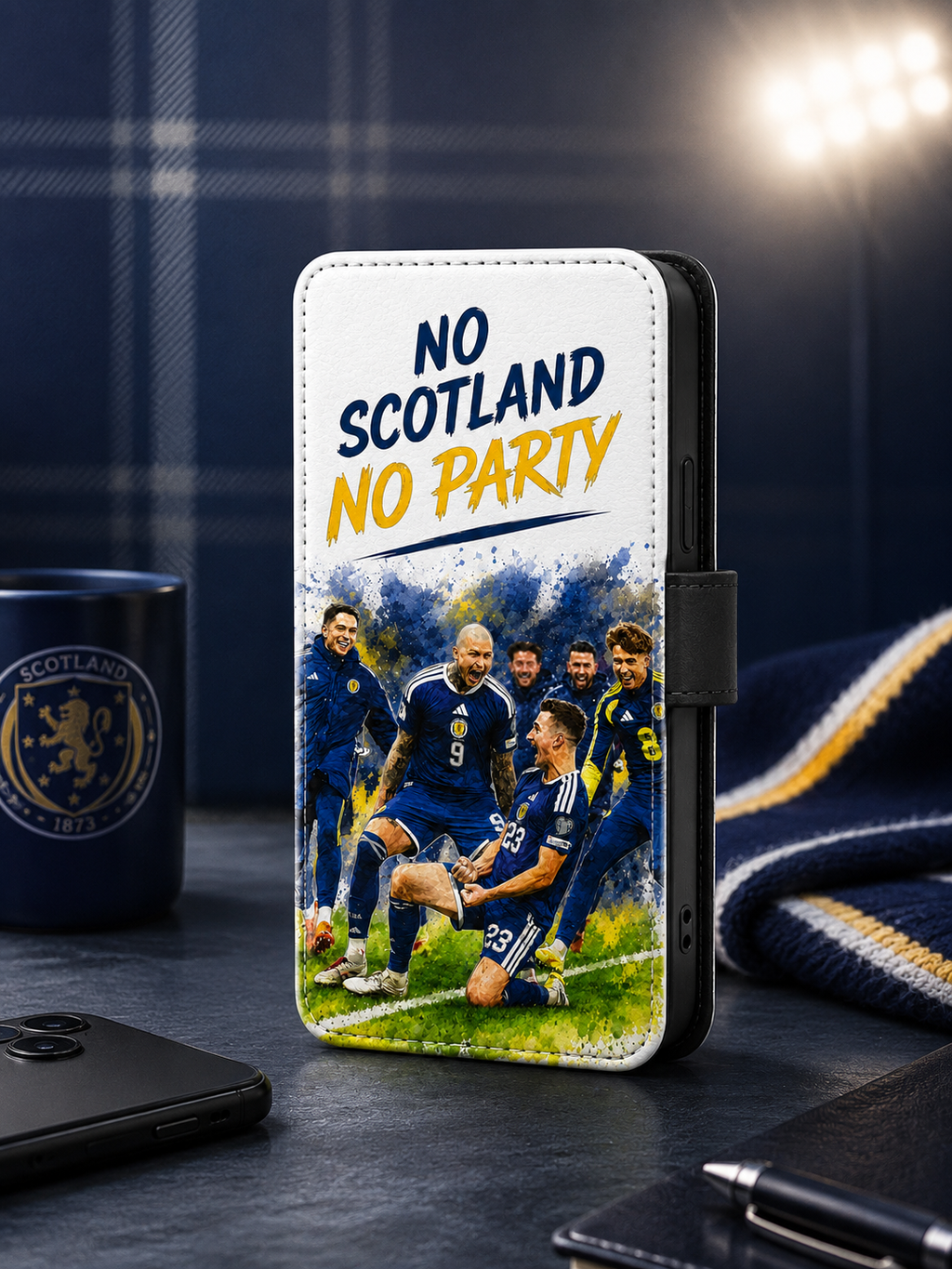 Scotland Football Leather Flip Phone Case – “No Scotland No Party” Design