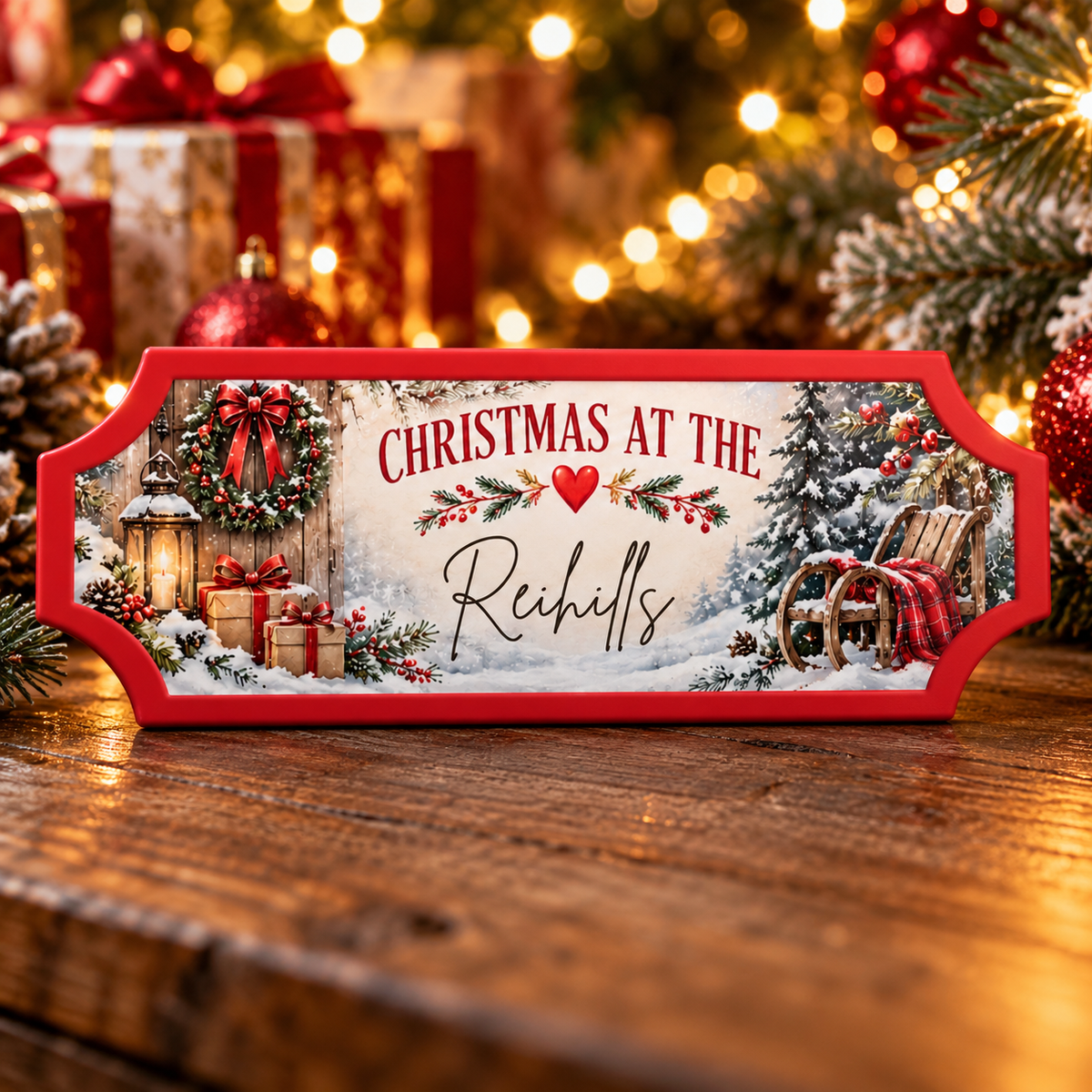 Christmas personalised sign design, reading Christmas at the Wilsons