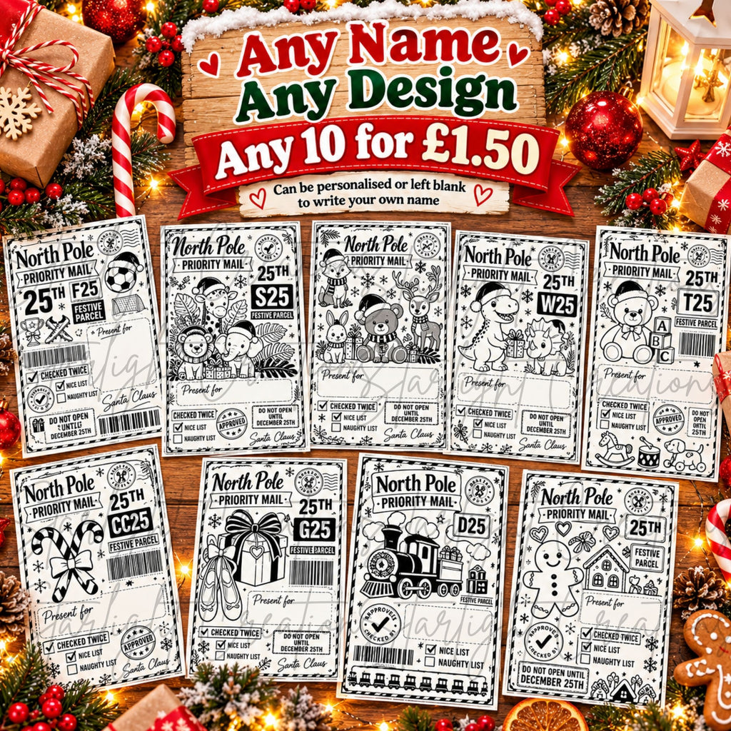 Personalised Santa Labels for Presents – Pack of 10, 18 Designs