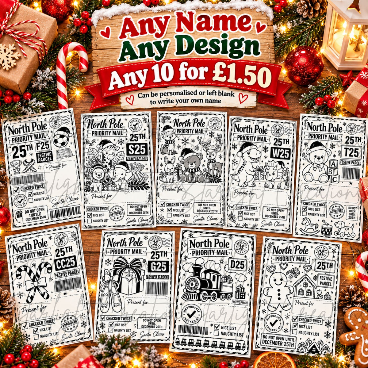 Personalised Santa Labels for Presents – Pack of 10, 18 Designs