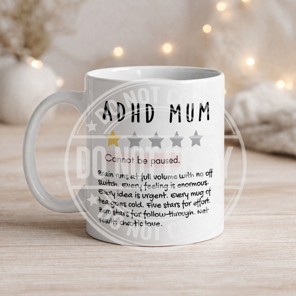Funny ADHD Mum Mug – Relatable Review Style Gift