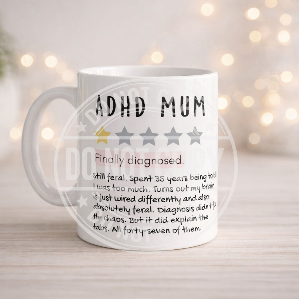 Funny ADHD Mum Mug – Relatable Review Style Gift