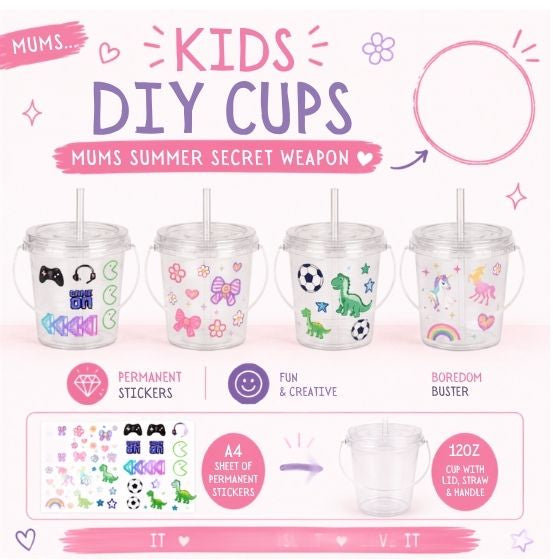 Kids DIY Cup Decorating Kit | Make Your Own Personalised Cup | UV DTF Sticker Activity Set