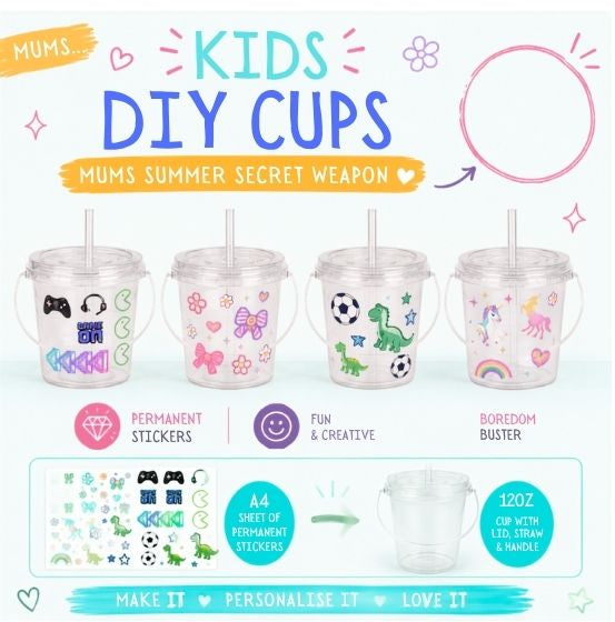 Kids DIY Cup Decorating Kit | Make Your Own Personalised Cup | UV DTF Sticker Activity Set