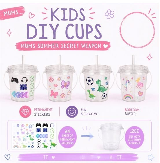 Kids DIY Cup Decorating Kit | Make Your Own Personalised Cup | UV DTF Sticker Activity Set