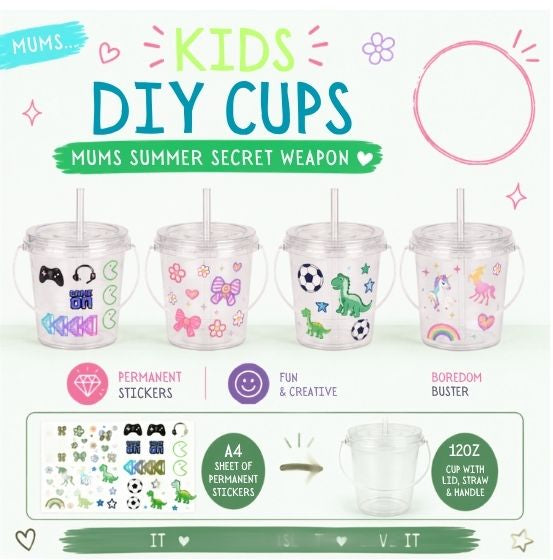 Kids DIY Cup Decorating Kit | Make Your Own Personalised Cup | UV DTF Sticker Activity Set