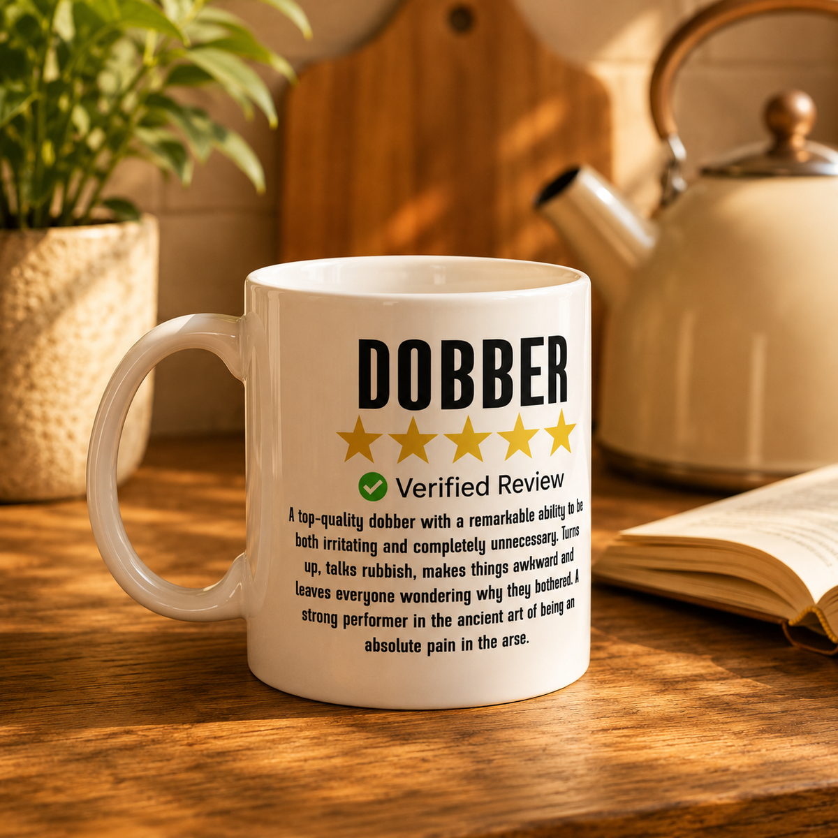 Dobber Scottish slang mug – funny five-star review print